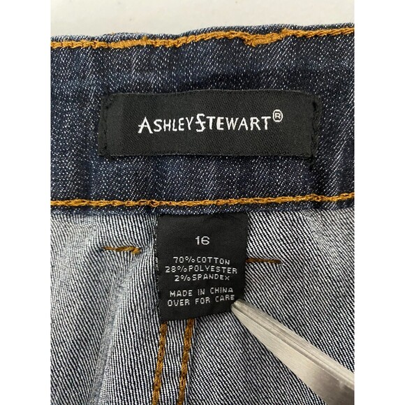 Ashley Stuart Wide Leg Denim Jeans Womens Plus Size 16 Blue High Rise Zip Pocket - Picture 3 of 11